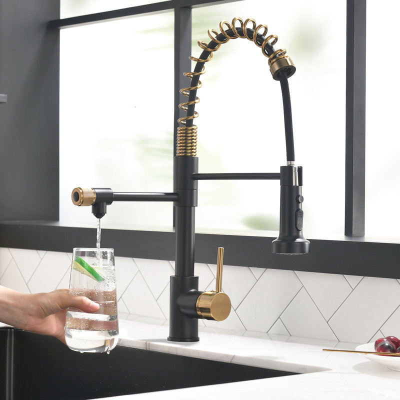 Kitchen Sink Purifier Drinking Water Faucet - Pull Down Filter Tap In Black And Gold Precision Engineering With Superior Build Filtration System