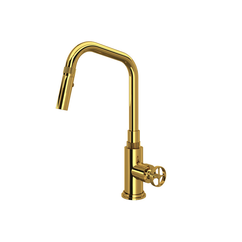 Campo Pull-Down Kitchen Faucet, Unlacquered Brass, Lever