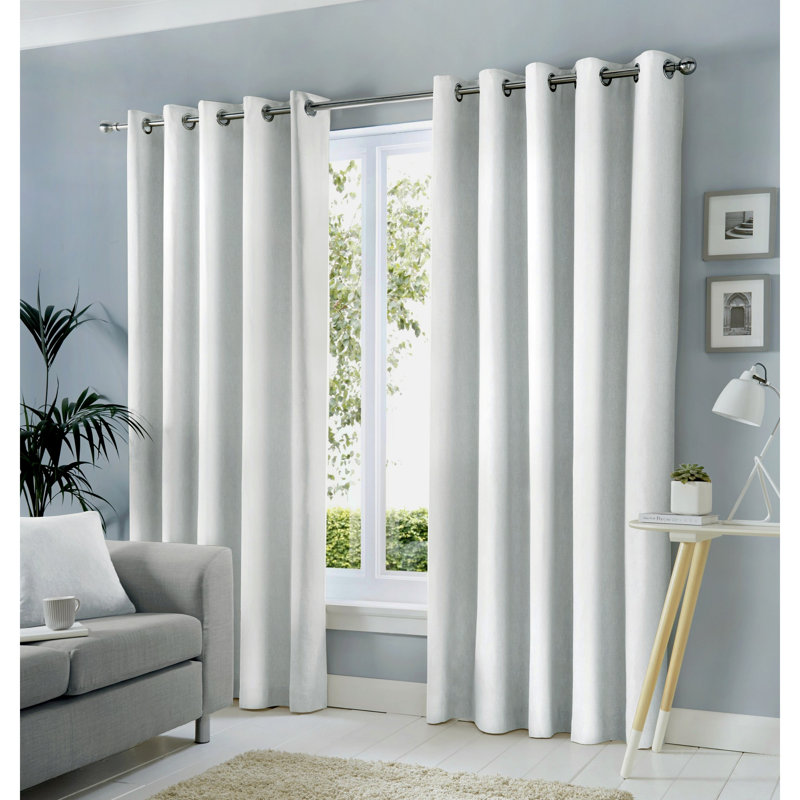 Cotton Blend Room Darkening Curtain Pair, White, Width 229 x Drop 229 cm