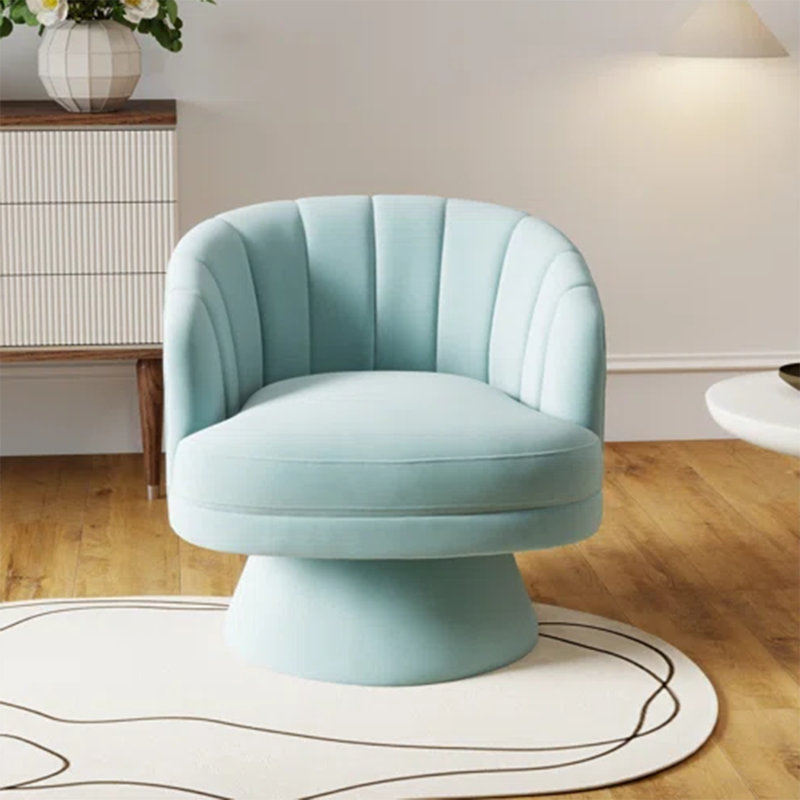 Fauteuil demi-tonneau pivotant en velours Murrow, Bleu