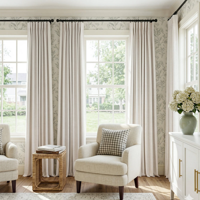 100% Blackout Curtains Linen Textured Solid Thermal Insulated Curtains & Drapes For Living Room Bedroom (50" Wide, Set Of 2)
