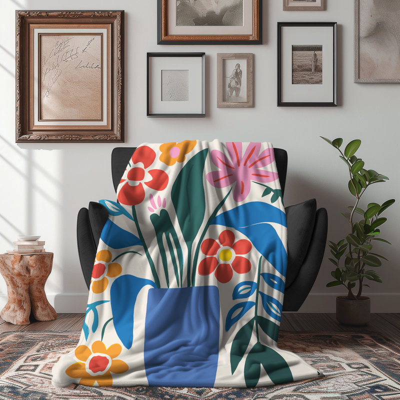 «Bright Blossom Dance» - couverture en sherpa de qualité supérieure 1 pièce - reproduction d'art luxueuse, Grand lit