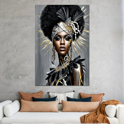 Large African American Black Art - Elegant Framed Wall Painting Pictures for Living Room, Contemporary Modern Black Art Wall Decor for Home Decoration, Canvas Print Pine Frame, 32 inches