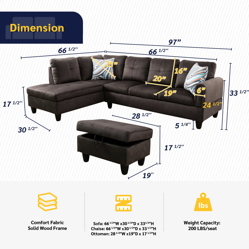 Addalyne 97" Wide Left Hand Facing Sofa & Chaise with Ottoman, Chocolate Microbeer