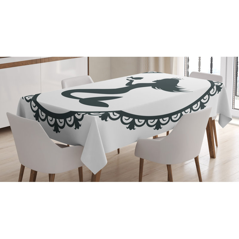 Ambesonne Mermaid Tablecloth, Vintage Graphic Illustration Of A Framed Princess Mermaid With Crown And Fish, Rectangular Table Cover For Dining Room Kitchen Decor, 60" X 90", Black White