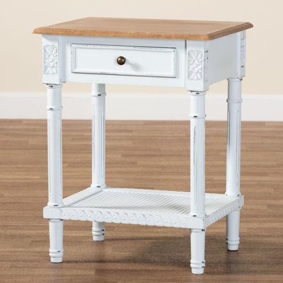 Ayan Baxton Studio Legrand Classic French Two-Tone White And Natural Brown 1-Drawer End Table