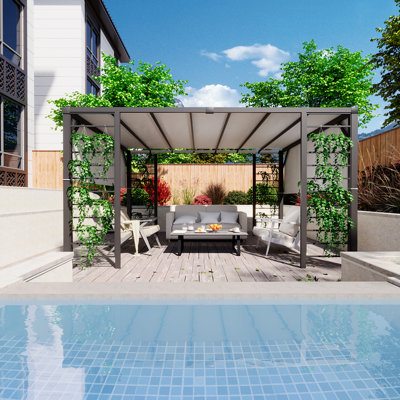 Happatio 12 Ft. W x 10 Ft. D Aluminum Pergola with Canopy