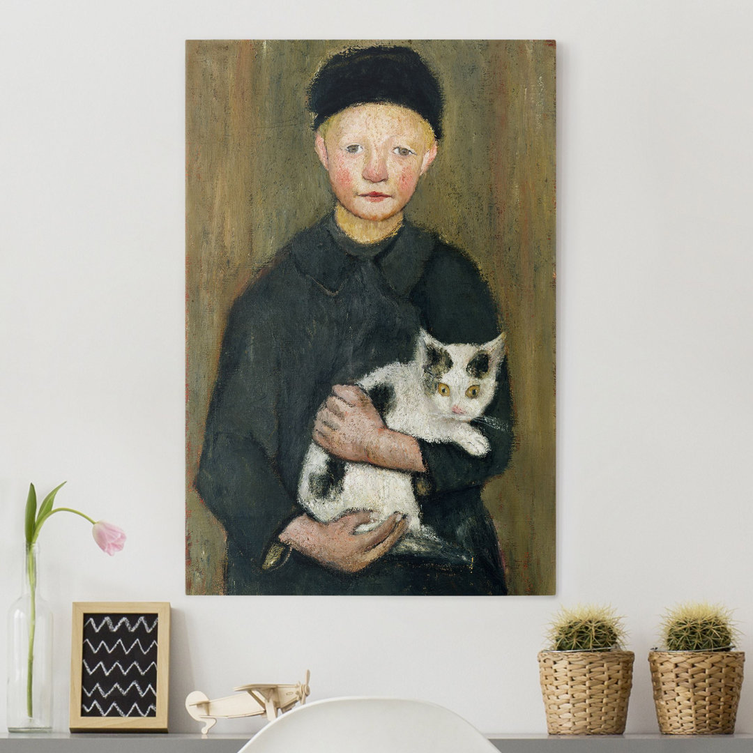 Leinwandbild Knabe mit Katze von Paula Modersohn-Becker