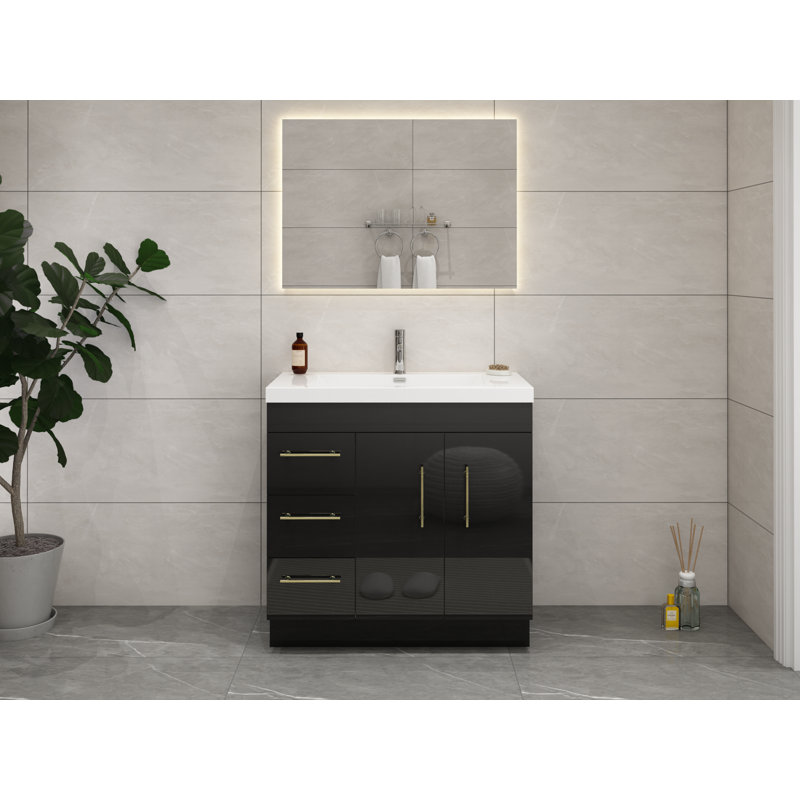 Ensemble de meuble-lavabo simple 36 po Carliss, Noir, Or