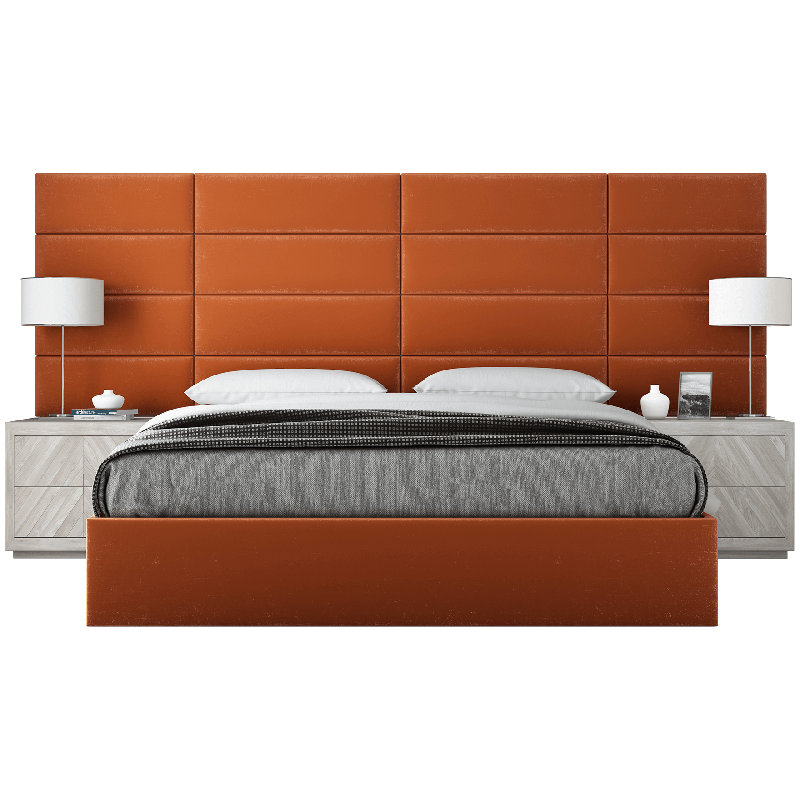 Sapan Upholstered Bed, Velvet Rust, Queen