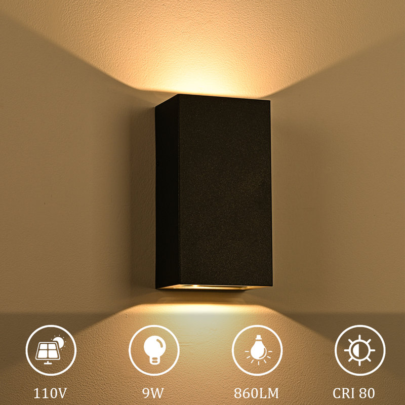 2-Light Up/Down LED Outdoor Wall Sconce, 11.02" H x 5.9" W x 3.94" D, Matte Black