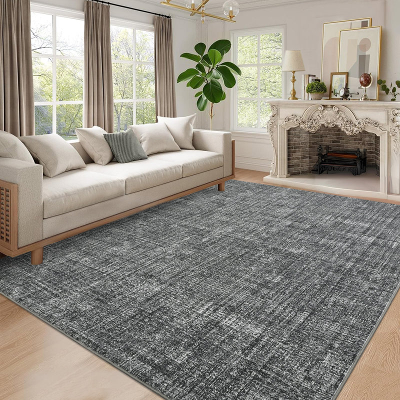 Tapis de salon Minimalist, Rectangle 9 pi x 12 pi, Gris foncé