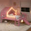 Lit mezzanine simple pour enfants avec glissade, maisonnette à DEL Star & Moon, fenêtre, sans sommier, rose-704083661-704083662