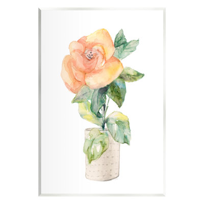 Rose Sprig in Planter Wall Plaque Art by Lanie Loreth