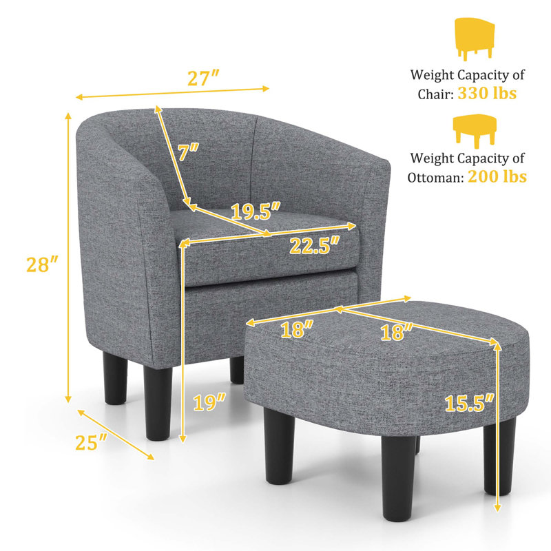 Fauteuil club et repose-pieds 27 po Makayiah, Lin gris