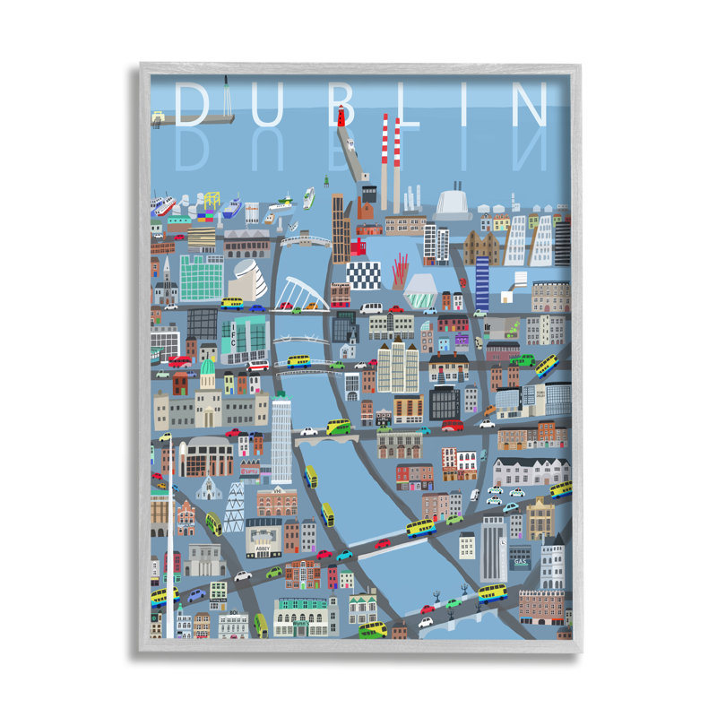 Carte des bâtiments de la ville côtière de Dublin, conception de ponts par Carla Daly - impression, L 16 po x H 20 po