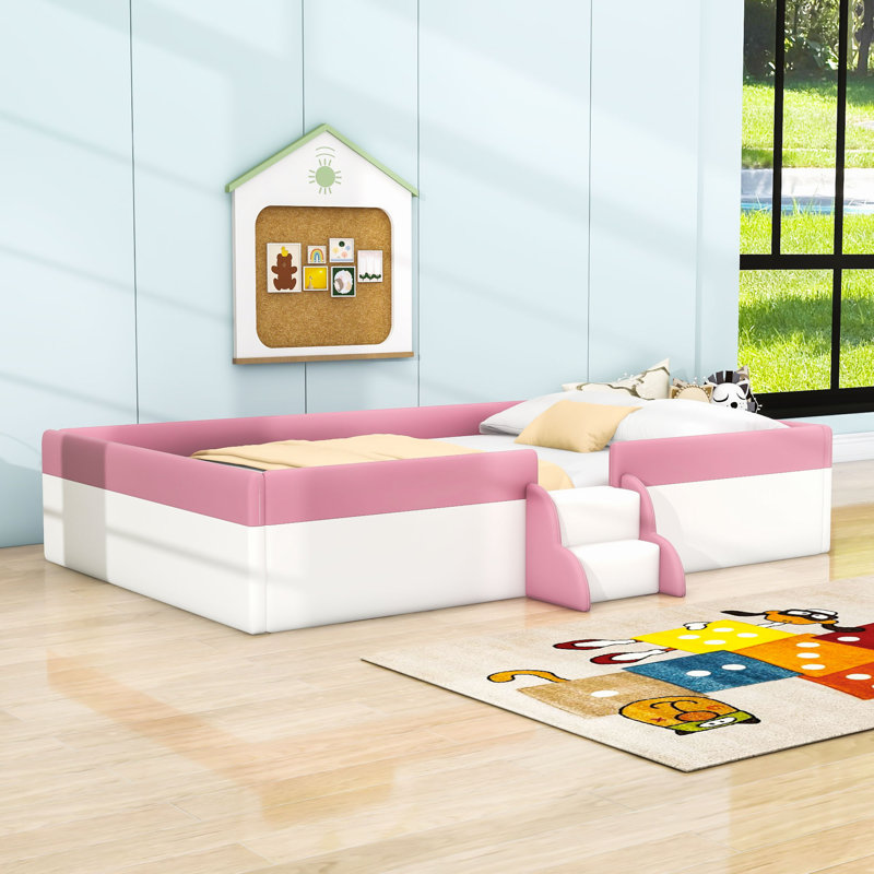 Upholstered Daybed with Fence and Stairs, Full