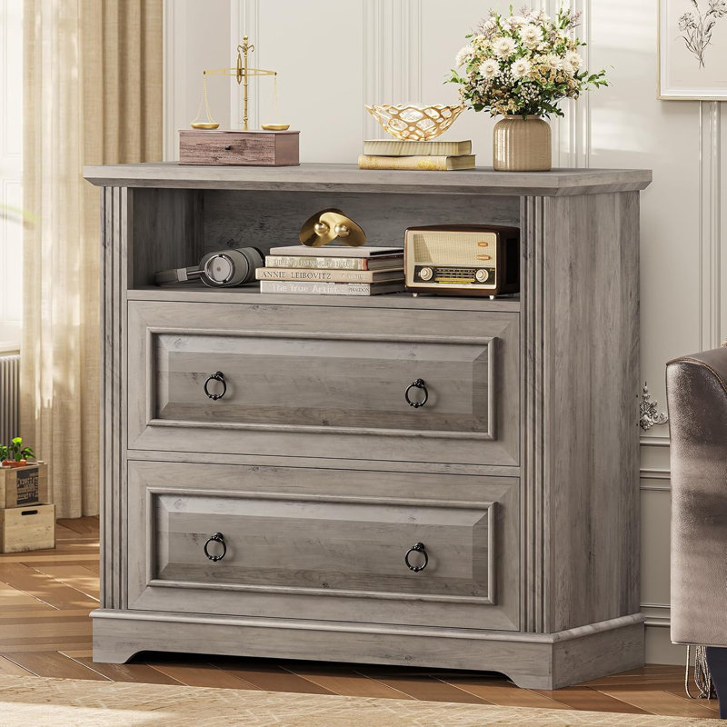 33.8" Wide 2-Drawer Filing Cabinet for Home Office, Gris