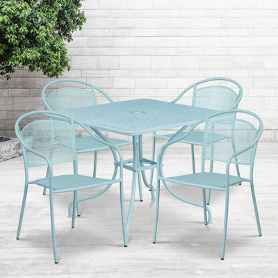 Chanea 35.5" Square Commercial Grade Steel Patio Table with 4 Round Back Chairs by Flash Furniture