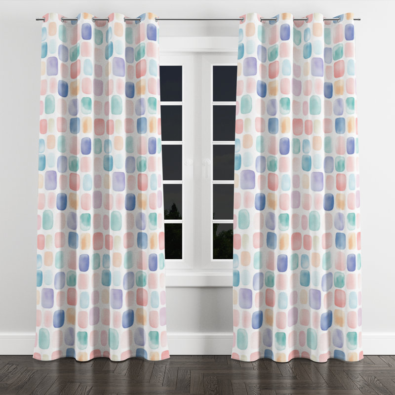 Rideaux en velours à motif géométrique Kids, L 52 po x L 108 po, Œillets argentés