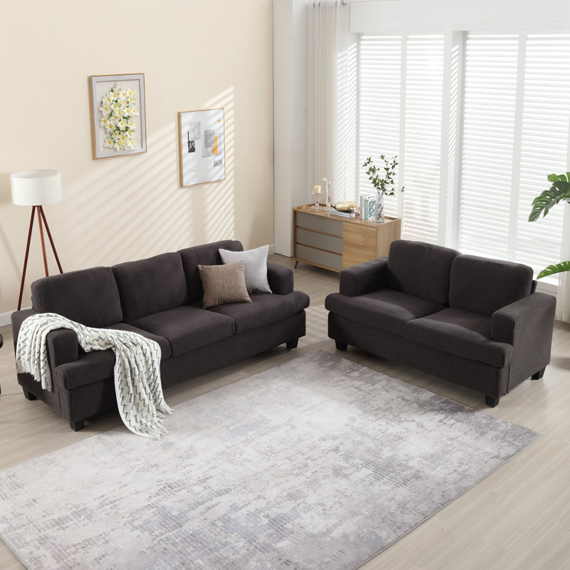 Derrald 2-Piece upholstered modern sofa set, Black, Gray Velvet