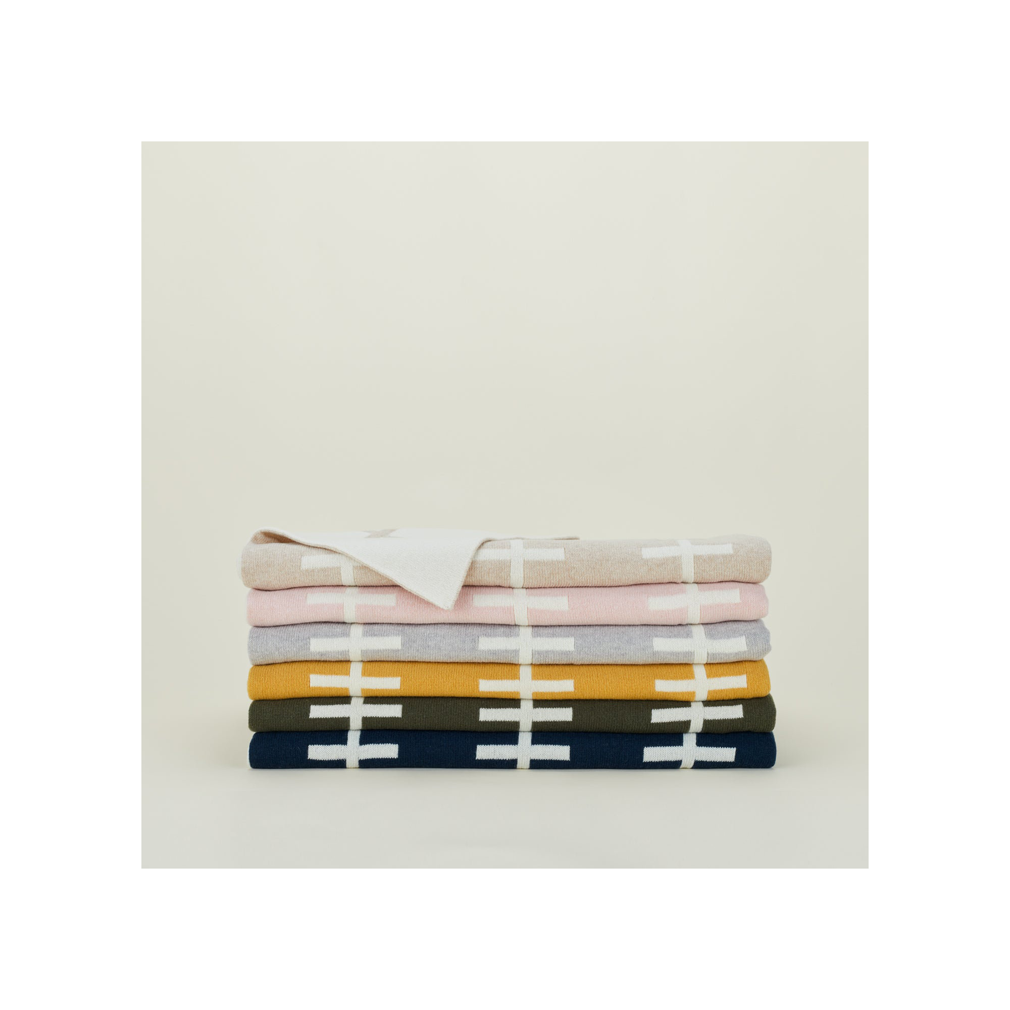 Knitted Throw Blanket, White/Olive