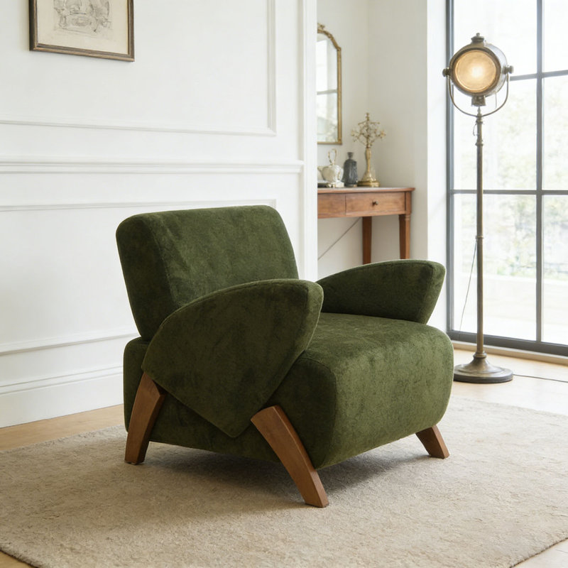 Fauteuil d'appoint en velours 28,15 pouces, Vert foncé