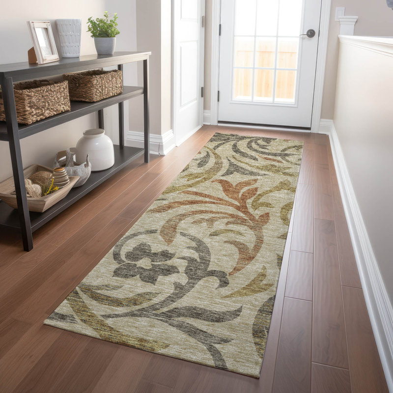 Tapis beige Prisco lavable à la machine de qualité supérieure, Tapis de couloir 2 pi 3 po x 7 pi 6 po