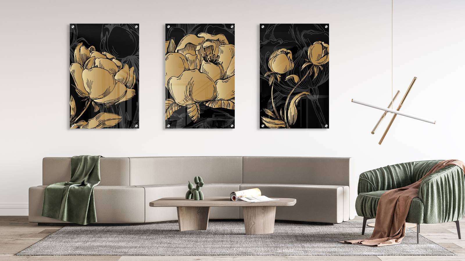UniQstiQ Golden Peonies - 3 Piece Unframed Print Set | Wayfair