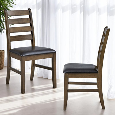 Damica Brown Synthetic Leather & Walnut Side Chair  [SET OF 2 PCS]