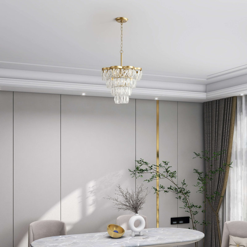 Justina Gold 4-light 15" Crystal Glass Prism 4-tier Chandelier