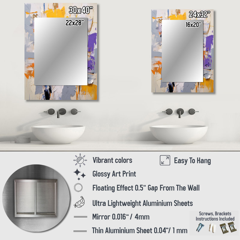 Poetic Expressionism In Purple And Orange II - Abstract Collages Decorative Mirror, Modern Wall Mirror, Printed Metal Art