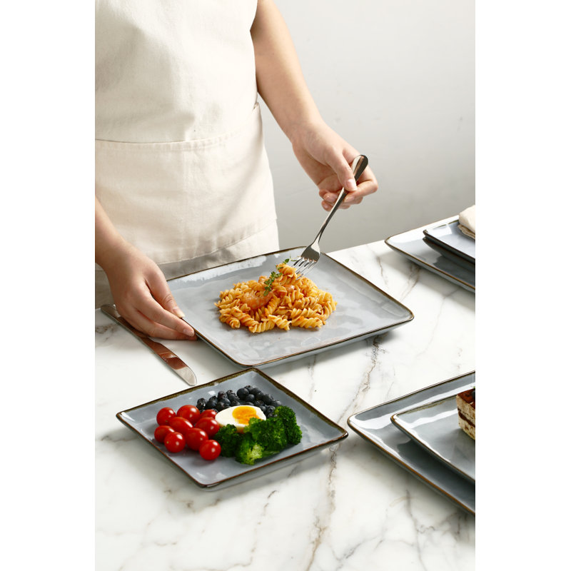  9.75'' Stoneware Square Dinner Plate (Set of 6), Blue
