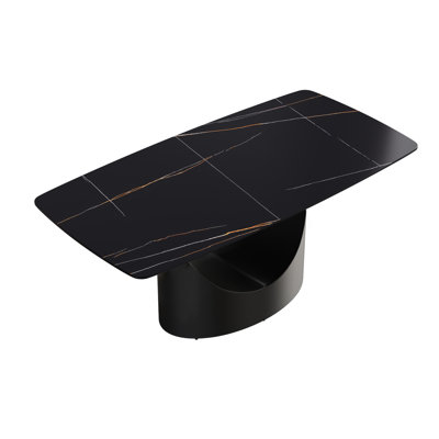 Modern Rectangular Sintered Stone Dining Table with Pedestal Base