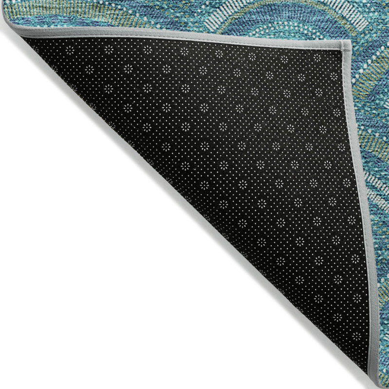 Teal Flat Woven Synthetic Indoor Outdoor Area Rug