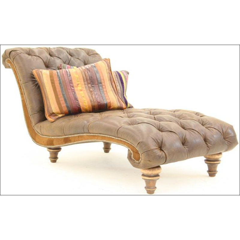 Leather Chaise Lounge, Hair Hide Black/White, Brushy Bayou, Old Silver