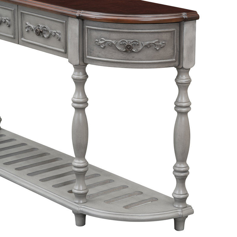 Canapé console 52 po moderne et contemporain avec 4 tiroirs et 1 tablette, Brun / Gris