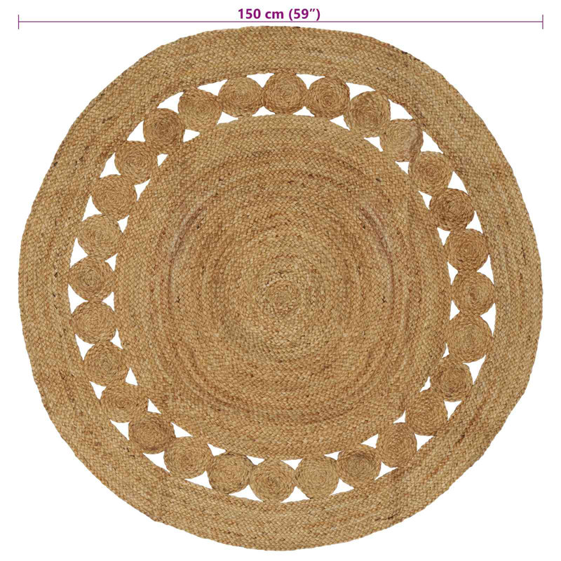 Hand Braided Area Rug, Natural, Round 150cm