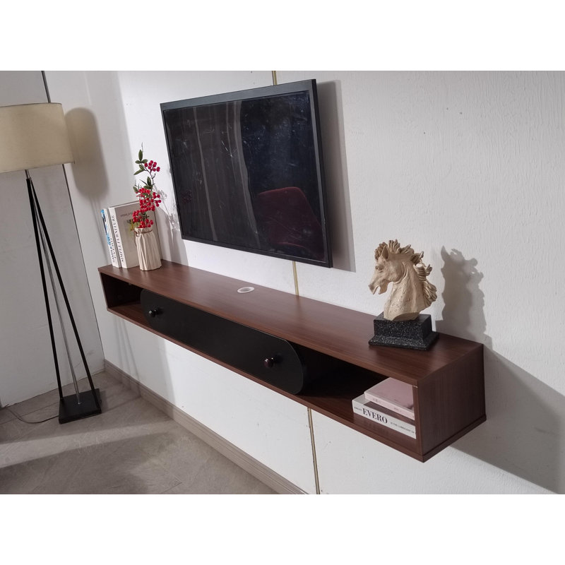 55-inch Wood Grain Floating Tv Stand Wall-mounted Entertainment Center With 2 Open Cabinets And 1 Door, 7.9"H x 55"L x 9.4"W