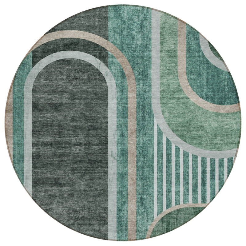 Tapis rond noir et vert 8 po