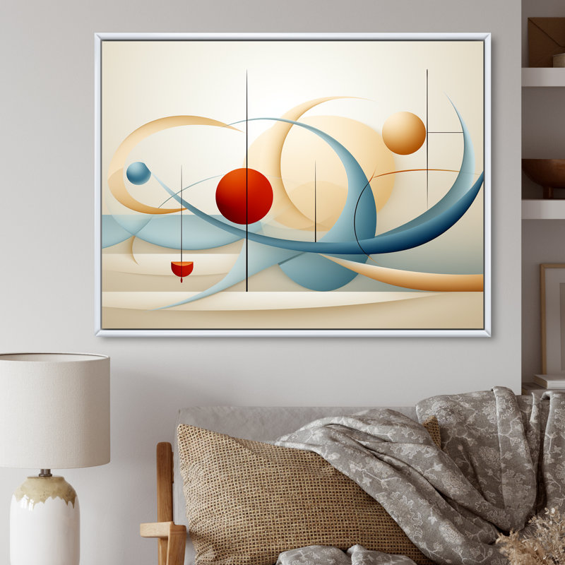 «Red Moon Retro Celestial Landscape I», reproduction sur toile, 16" H x 32" W, Cadre flottant blanc