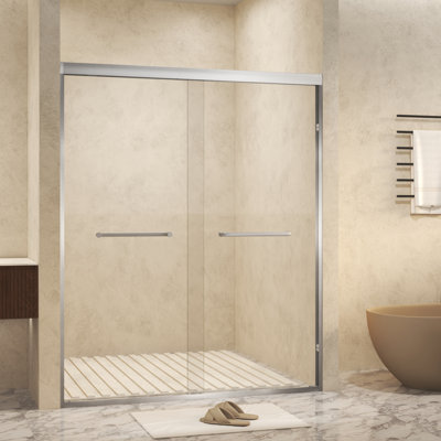 Porte de douche coulissante double Premium 56 à 60 po x 72 po, verre trempé 1/4 po, structure en nickel brossé
