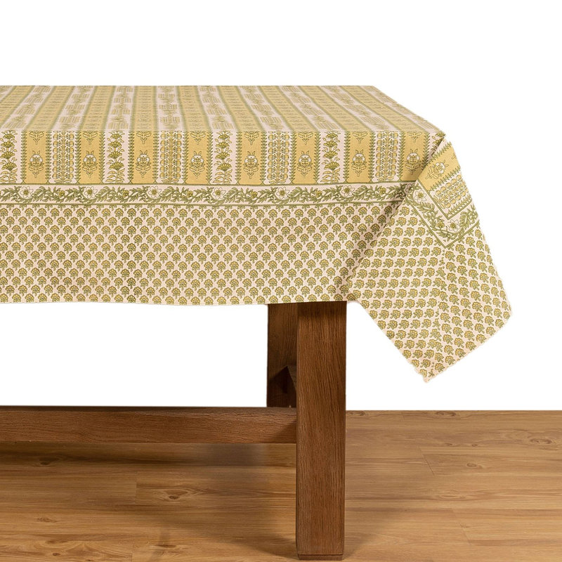 Provence Avignon Handmade Floral Tablecloth, 86" L x 59" W, Pistache