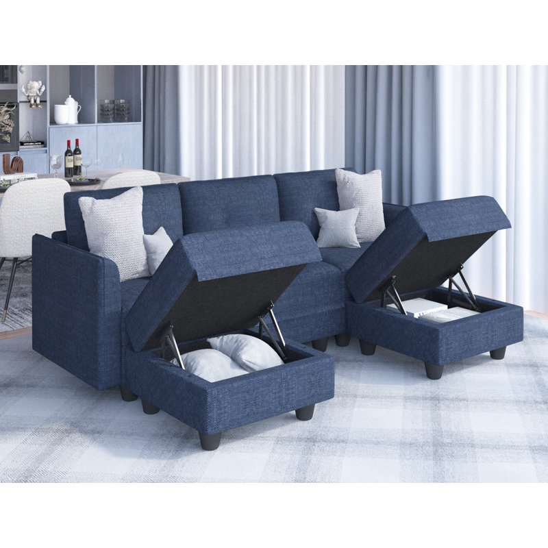 Canapé modulaire à accoudoirs carrés 86,21 po, Bleu