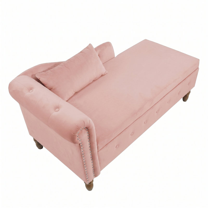 Modern And Comfy Style Chaise Lounge With A Pillow, For Indoor Use, Velours rose