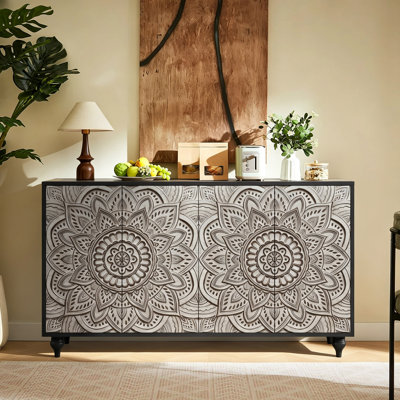 60" 4 Door Sideboard Buffet Cabinet with Turned Wood Legs for Dining Room Entryway Living Room