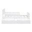 Lit plateforme simple en bois avec garde-corps des deux côtés et deux tiroirs de rangement, blanc