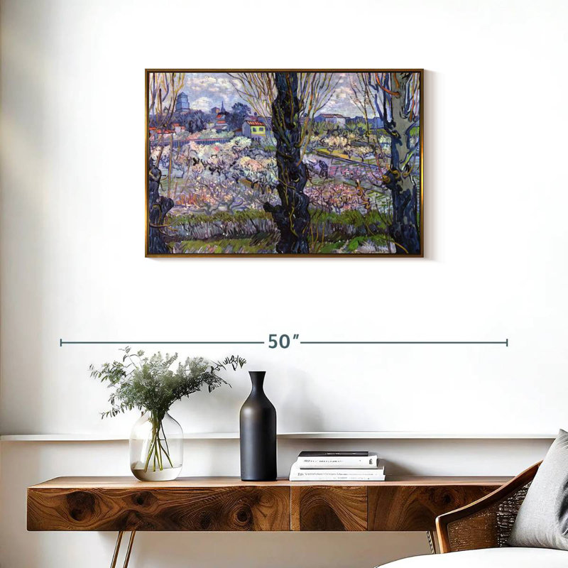 Vue des vergers en fleurs d'Arles, Cadre flottant doré, 31 po x 21 po