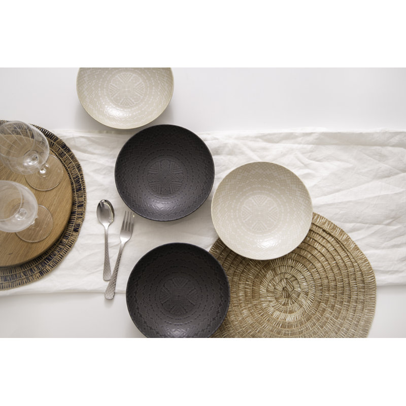 KitchenCraft Pasta Bowls in Gift Box, Lead-Free Glazed Stoneware - Embossed, Grey