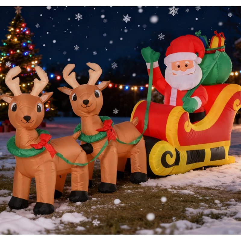 Décoration de jardin extérieure avec éclairage à DEL, Père Noël gonflable avec traîneau et renne